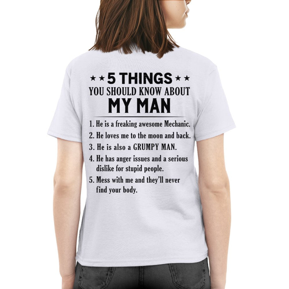 5 Things About My Mechanic Man Apparel - Funny Love Quote T-Shirt, Hoodie & More - grunx260804-0011