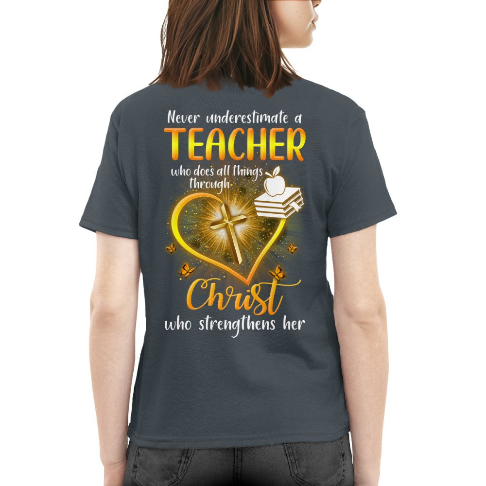Christ Strengthens Her - Faith Teacher Gold Heart T-Shirt, Hoodie & More - grunx260804-0096