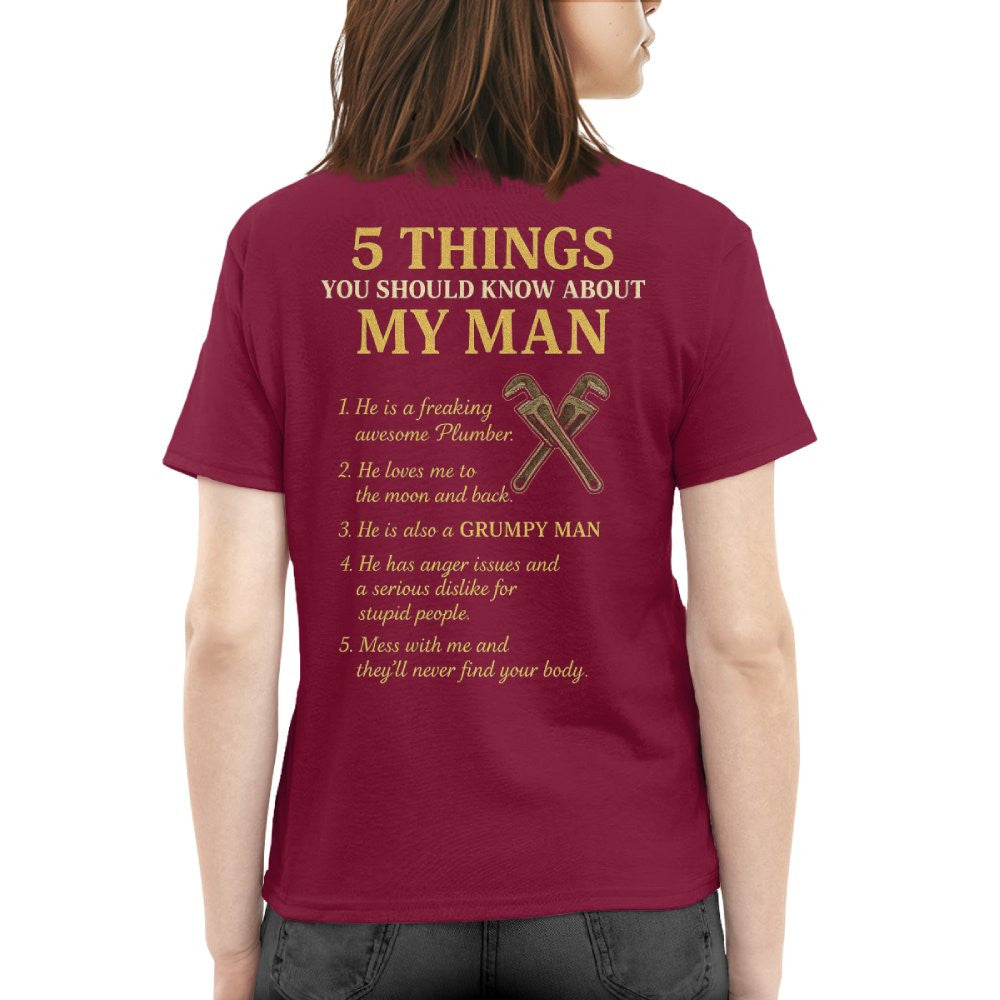 5 Things About My Man - Plumber Funny T-Shirt, Hoodie & More - grunx260804-0008
