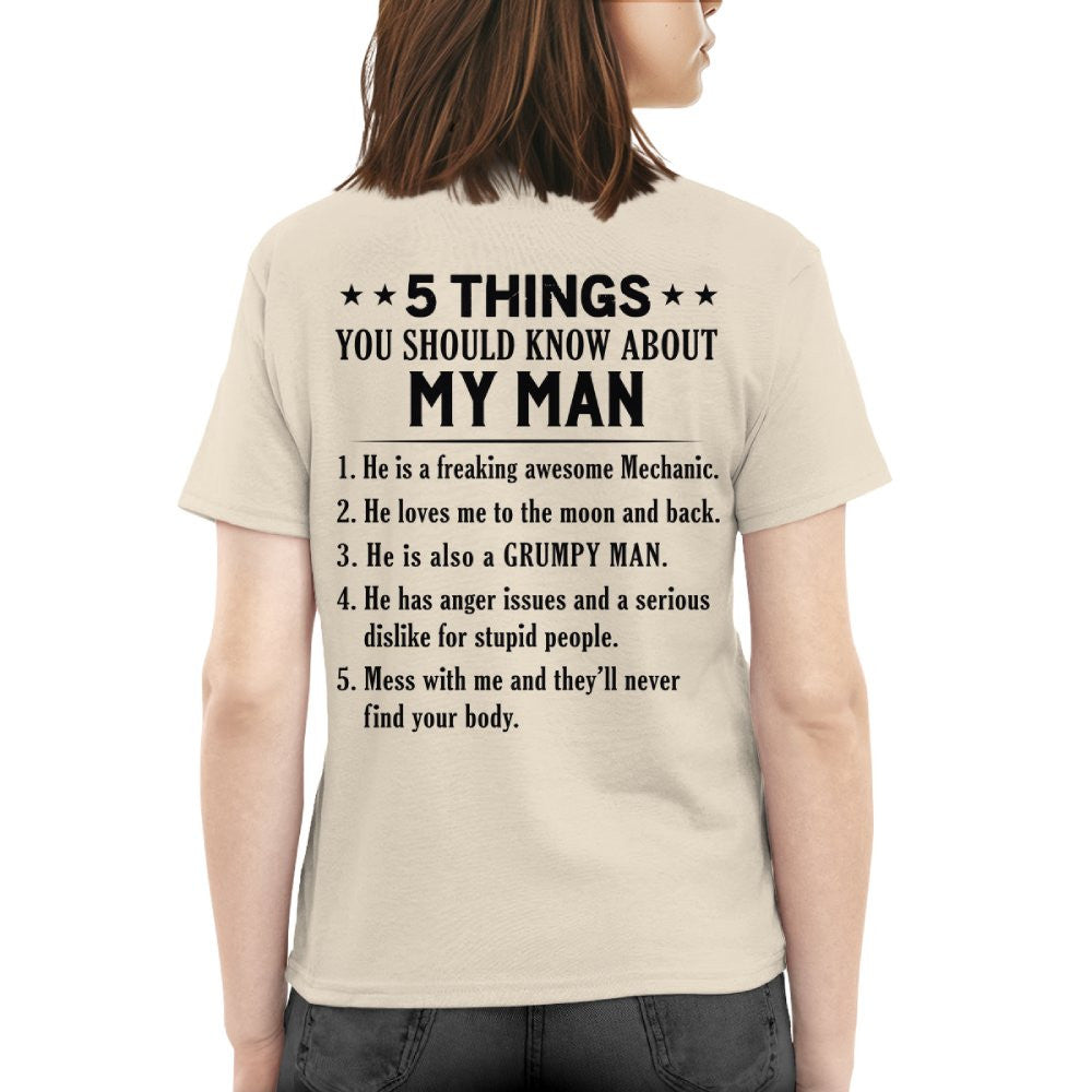 5 Things About My Mechanic Man Apparel - Funny Love Quote T-Shirt, Hoodie & More - grunx260804-0011