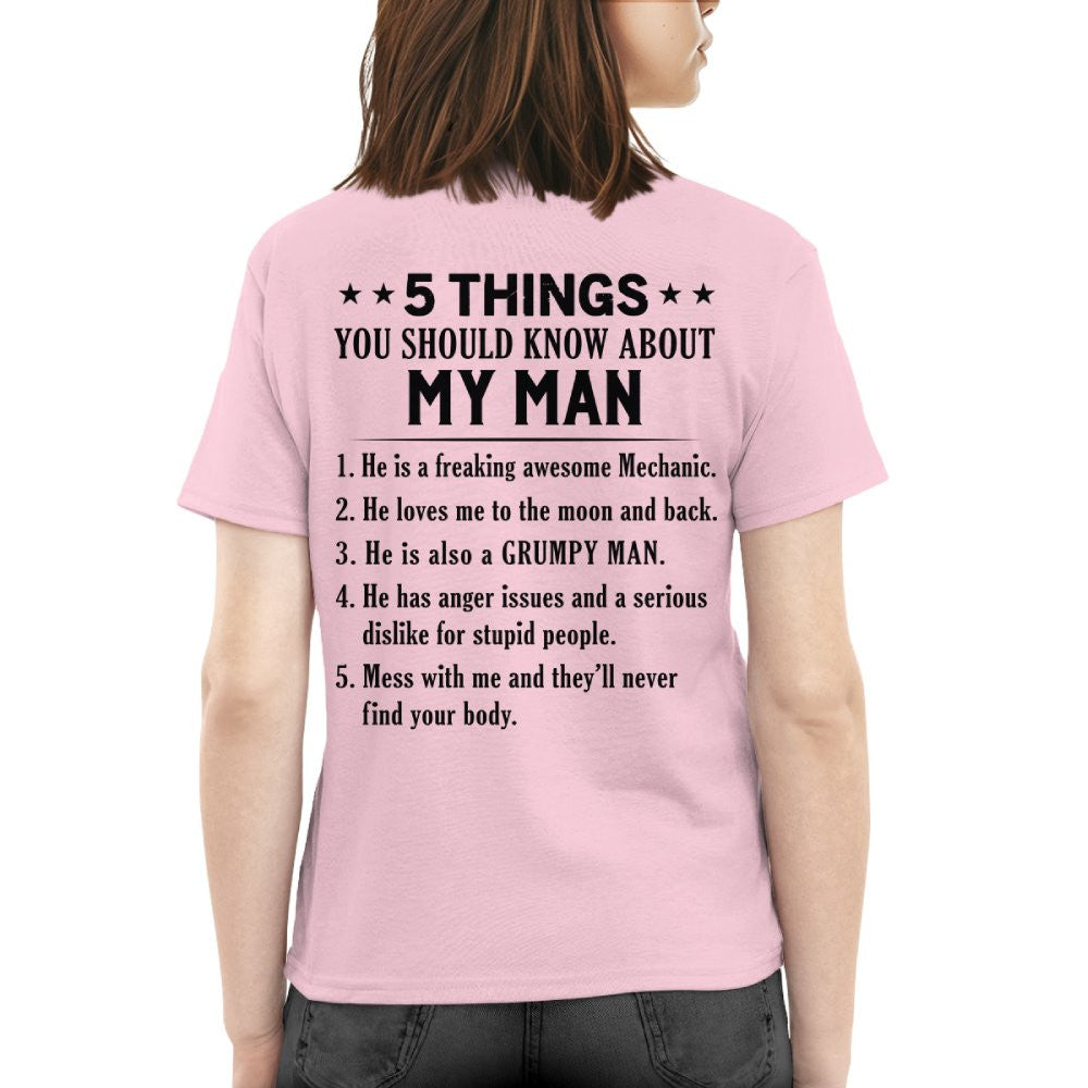 5 Things About My Mechanic Man Apparel - Funny Love Quote T-Shirt, Hoodie & More - grunx260804-0011