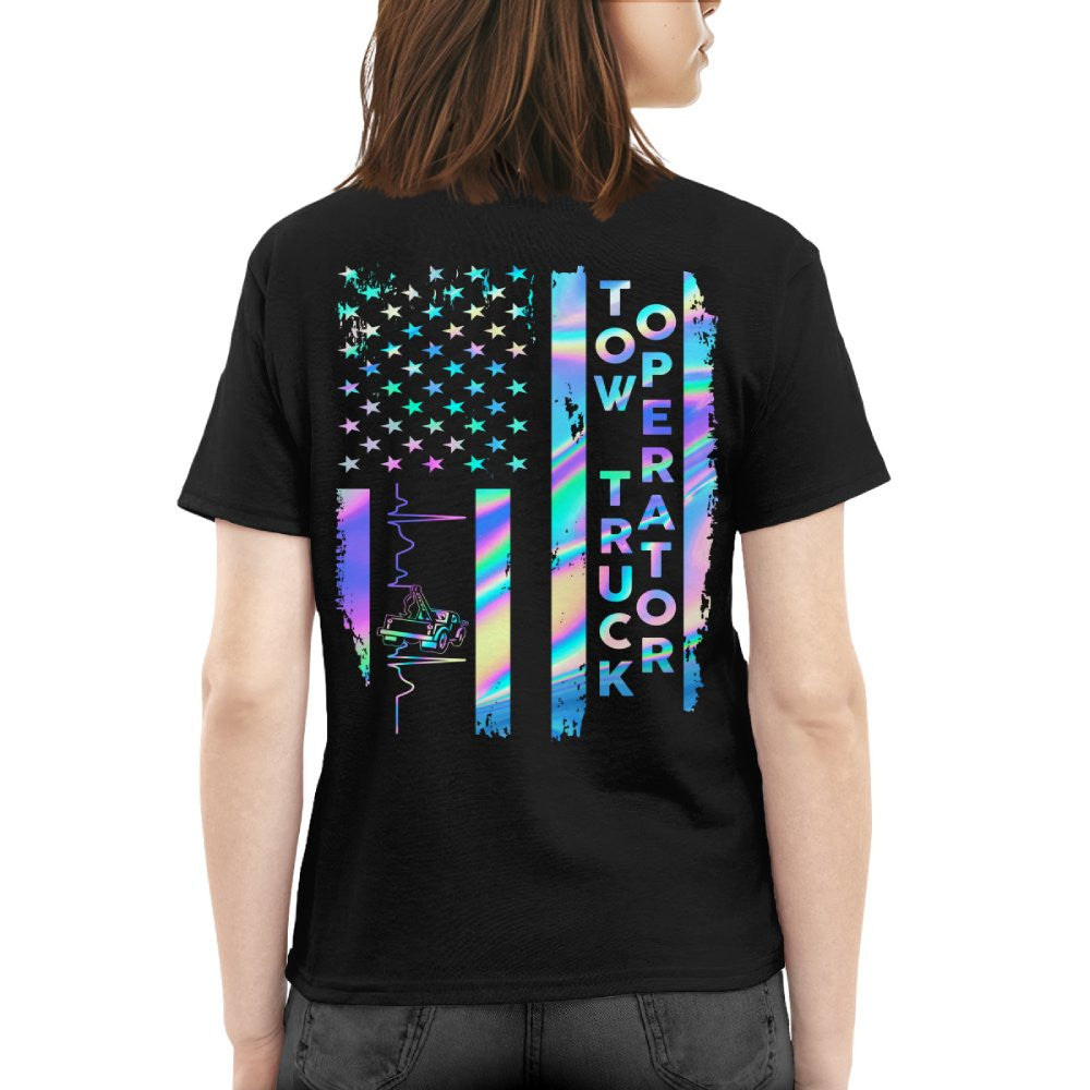 American Flag Holographic - Tow Truck Operator Pride T-Shirt Hoodie & More - grunx260804-0150