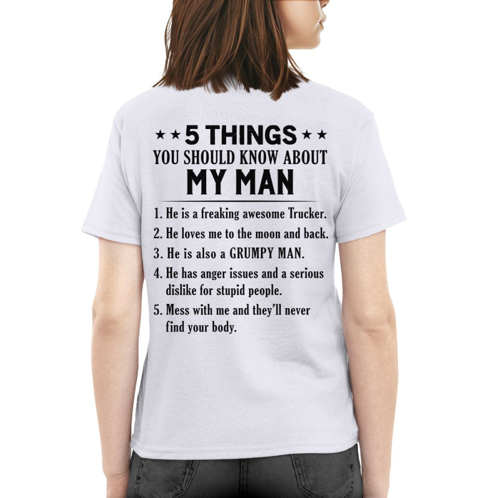 5 Things About My Trucker Man Apparel - Funny Love Quote T-Shirt, Hoodie & More - grunx260804-0014