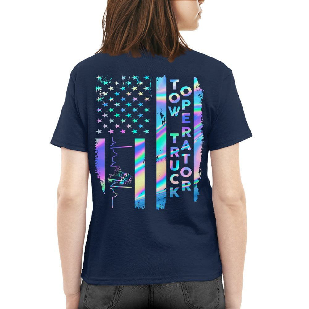 American Flag Holographic - Tow Truck Operator Pride T-Shirt Hoodie & More - grunx260804-0150