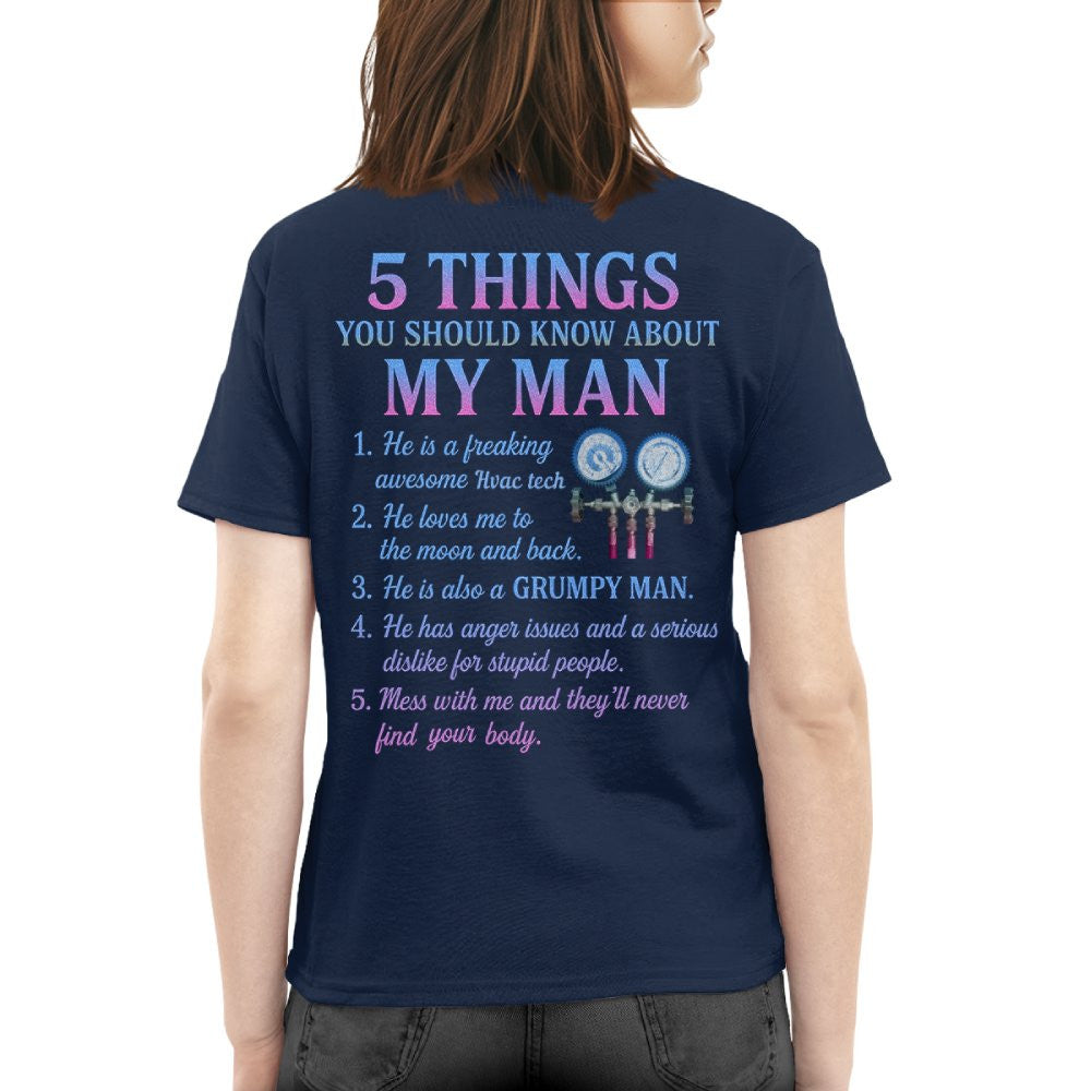 5 Things You Should Know About My Man - HVAC Tech Funny T-Shirt Hoodie & More - grunx260804-0030