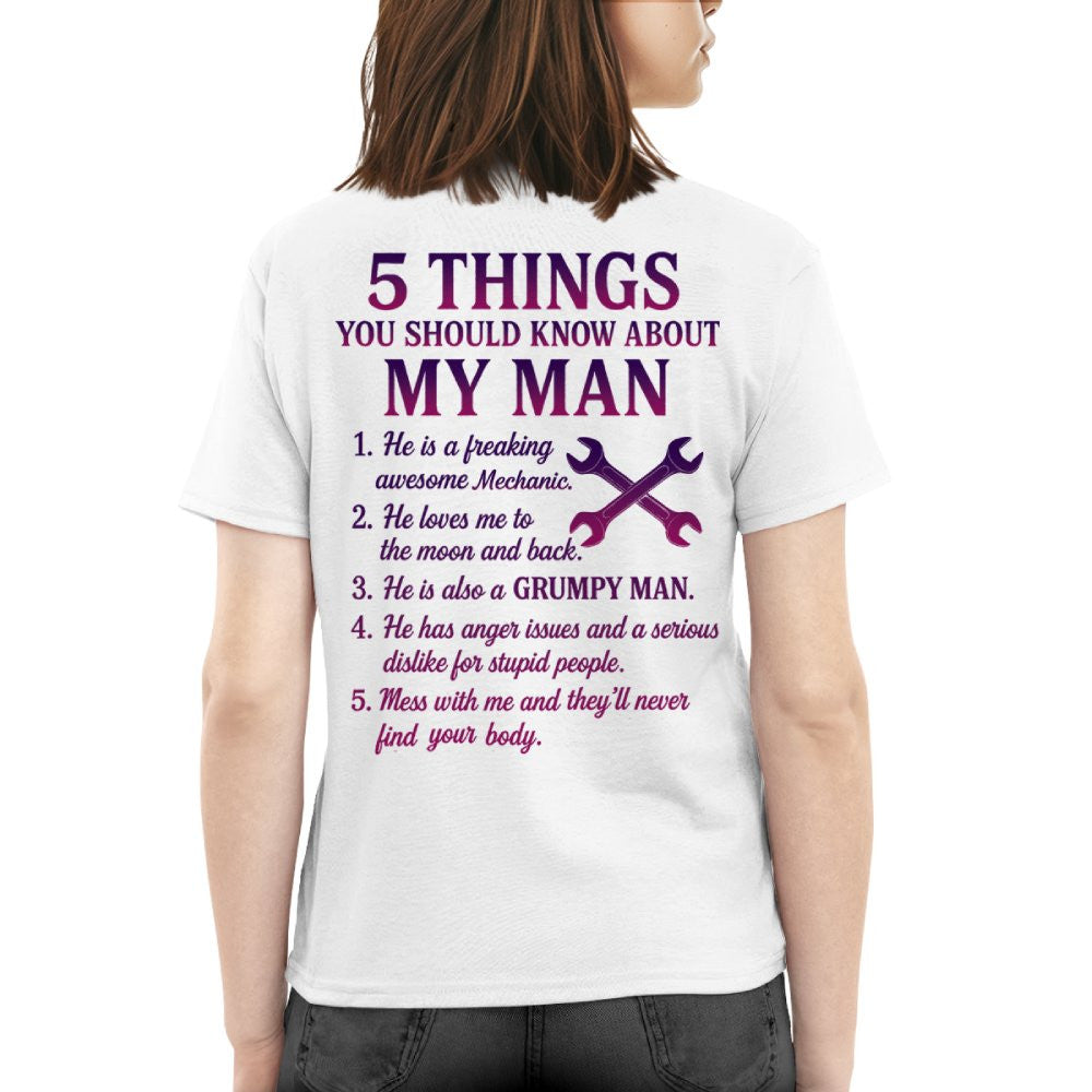 5 Things About My Mechanic Man Apparel - Funny Relationship T-Shirt, Hoodie & More - grunx260804-0012