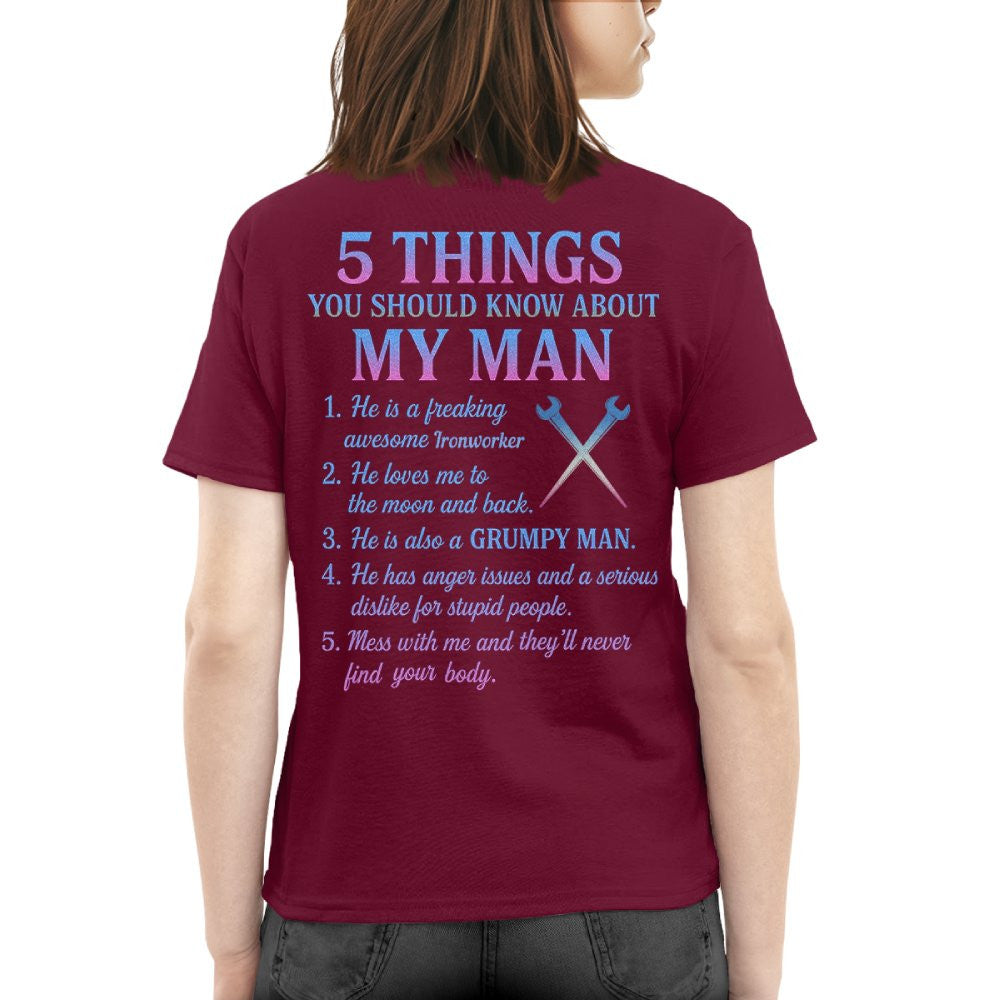 5 Things You Should Know About My Man - Ironworker Funny T-Shirt Hoodie & More - grunx260804-0031