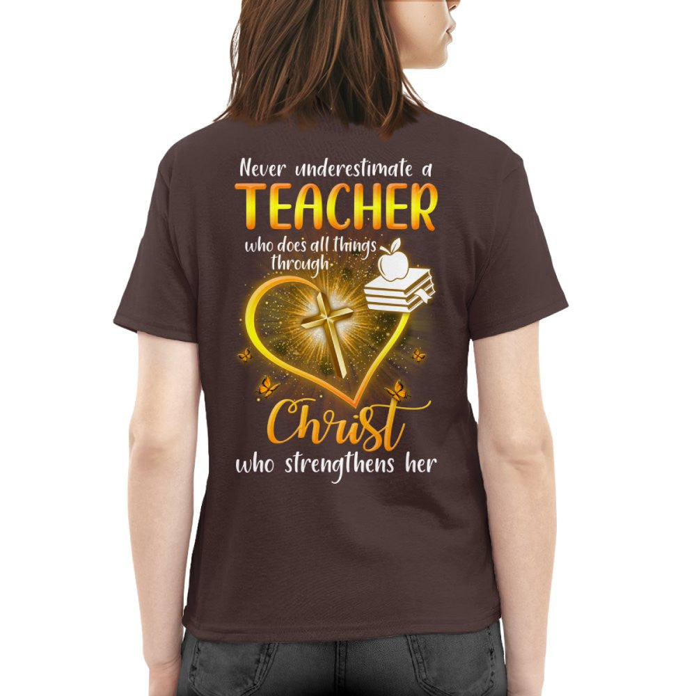 Christ Strengthens Her - Faith Teacher Gold Heart T-Shirt, Hoodie & More - grunx260804-0096