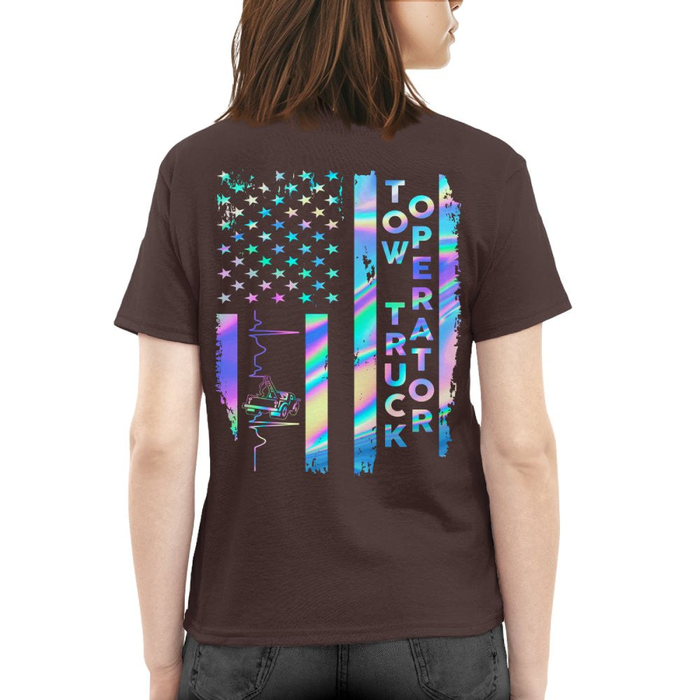 American Flag Holographic - Tow Truck Operator Pride T-Shirt Hoodie & More - grunx260804-0150