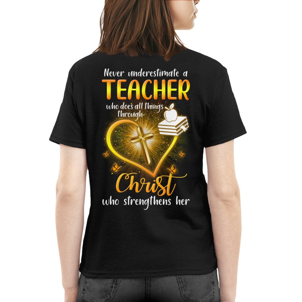 Christ Strengthens Her - Faith Teacher Gold Heart T-Shirt, Hoodie & More - grunx260804-0096