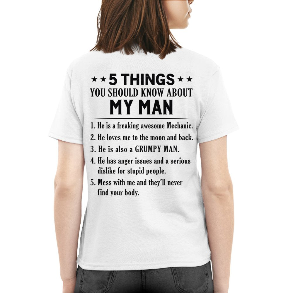 5 Things About My Mechanic Man Apparel - Funny Love Quote T-Shirt, Hoodie & More - grunx260804-0011