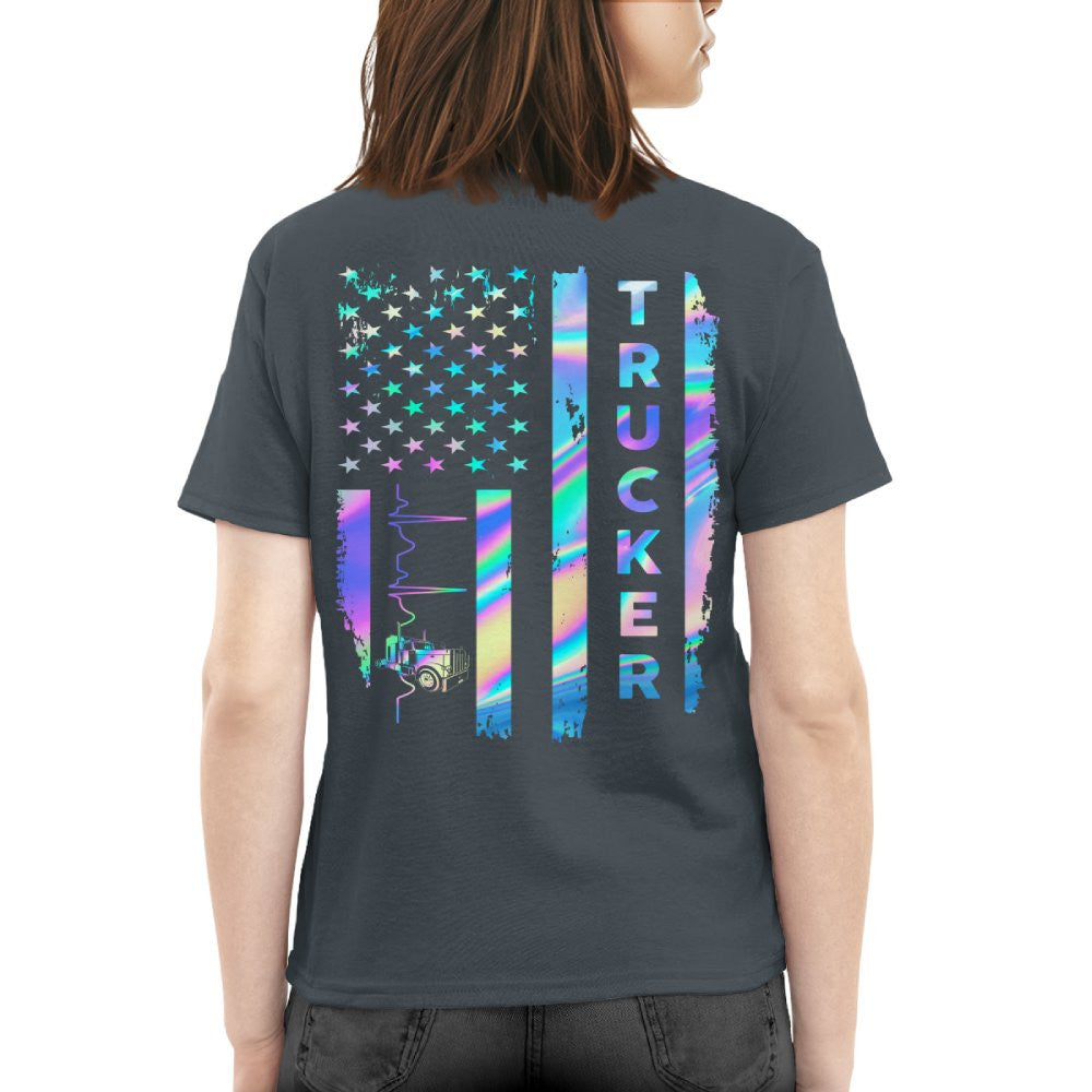 American Flag Holographic - Trucker Pride T-Shirt Hoodie & More - grunx260804-0151