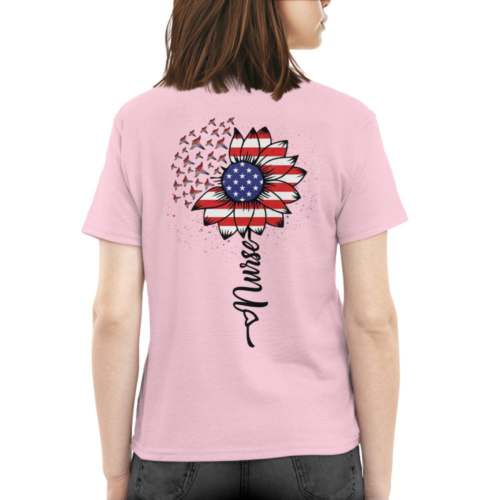 American Flag Flower Nurse Apparel - Patriotic Heart T-Shirt, Hoodie & More - grunx260804-0148