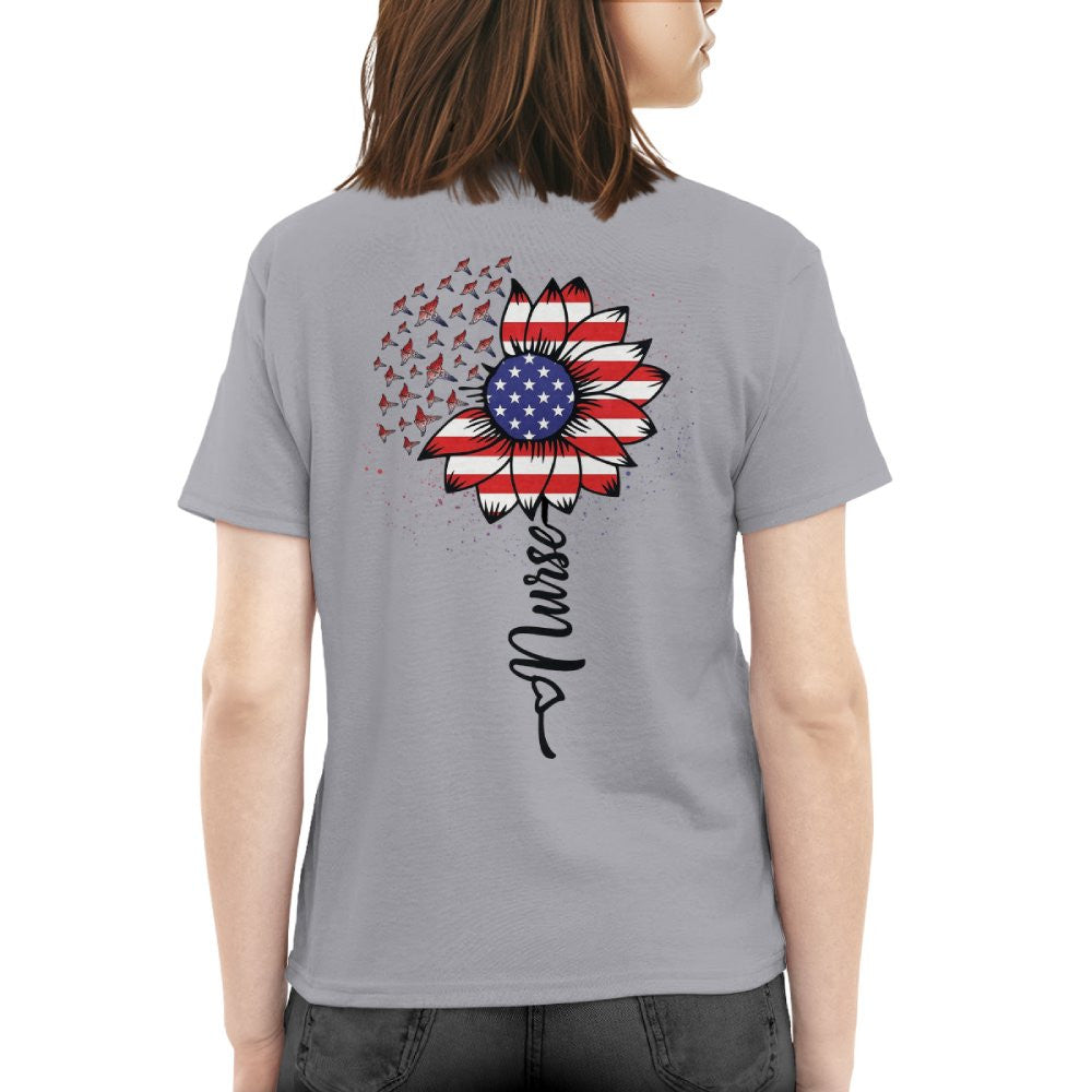 American Flag Flower Nurse Apparel - Patriotic Heart T-Shirt, Hoodie & More - grunx260804-0148