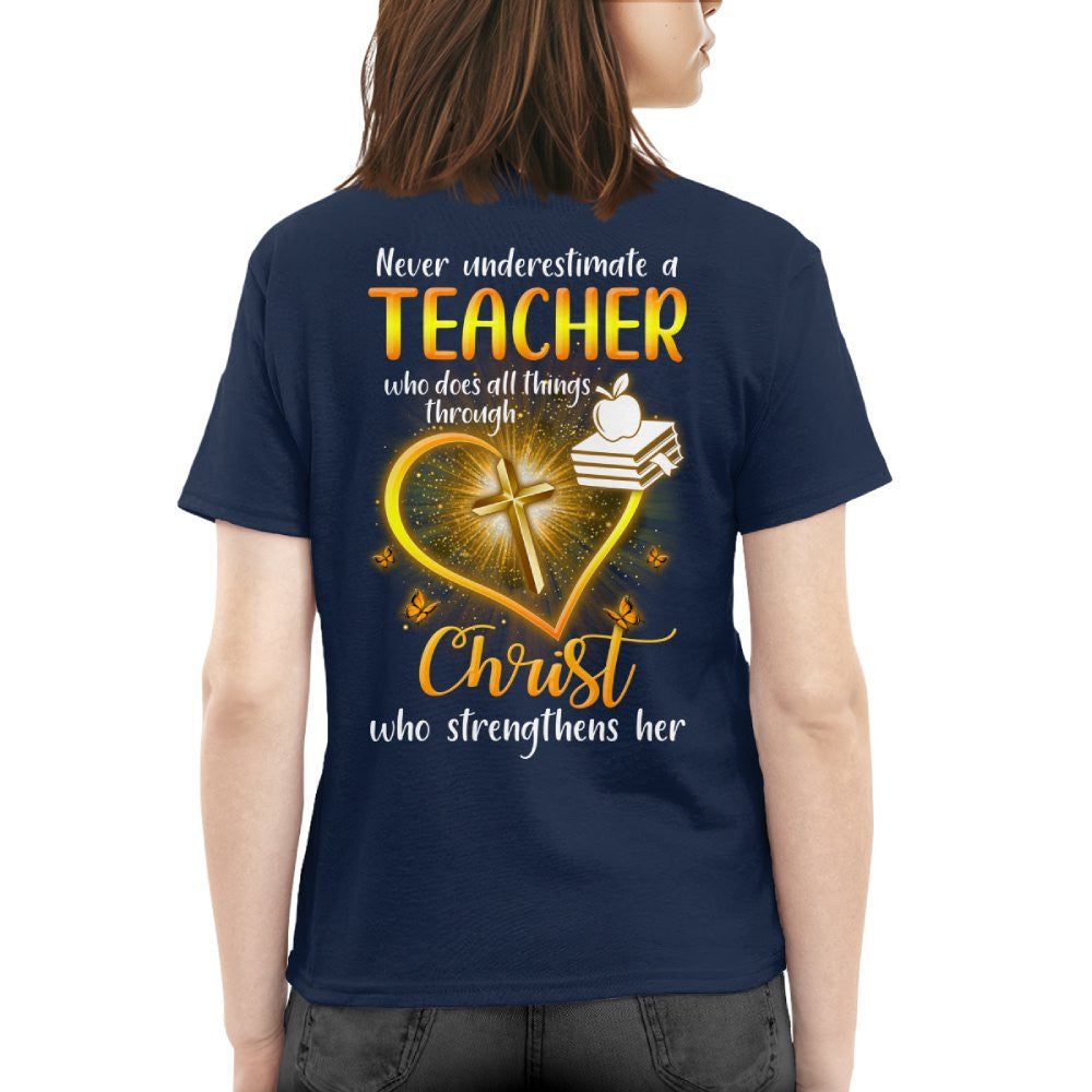 Christ Strengthens Her - Faith Teacher Gold Heart T-Shirt, Hoodie & More - grunx260804-0096
