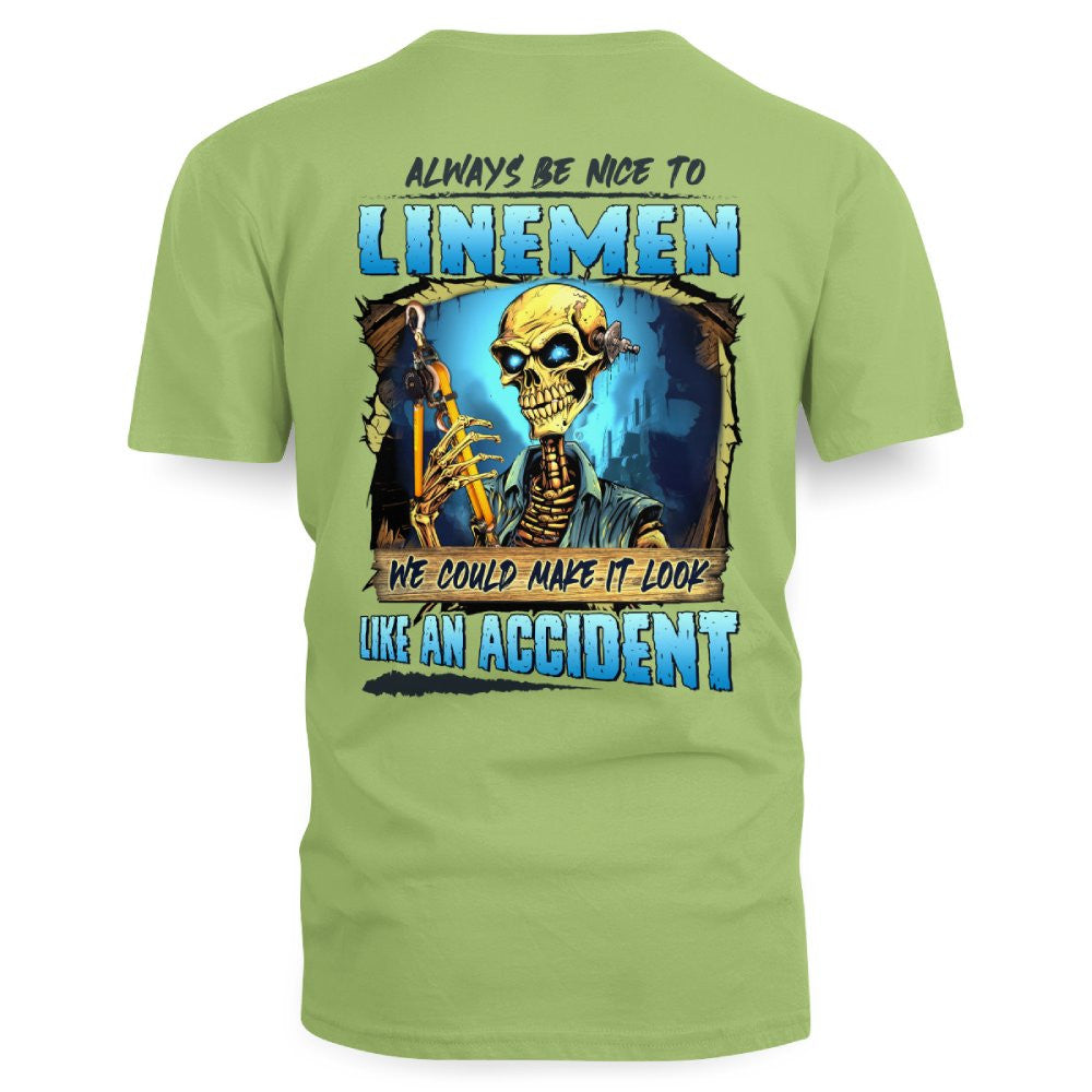 Always Be Nice Linemen Apparel - Funny Skull T-Shirt, Hoodie & More - grunx260804-0100