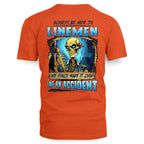 Always Be Nice Linemen Apparel - Funny Skull T-Shirt, Hoodie & More - grunx260804-0100