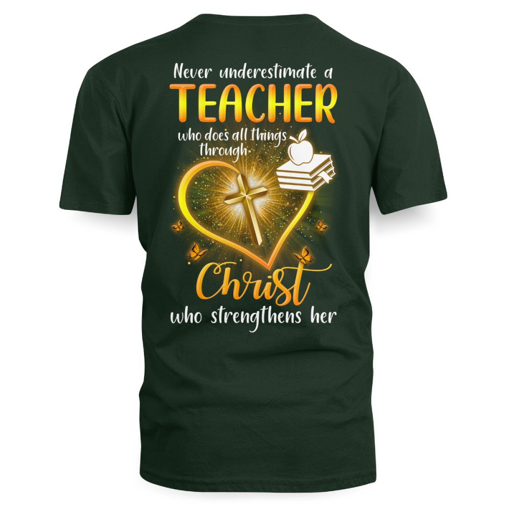 Christ Strengthens Her - Faith Teacher Gold Heart T-Shirt, Hoodie & More - grunx260804-0096