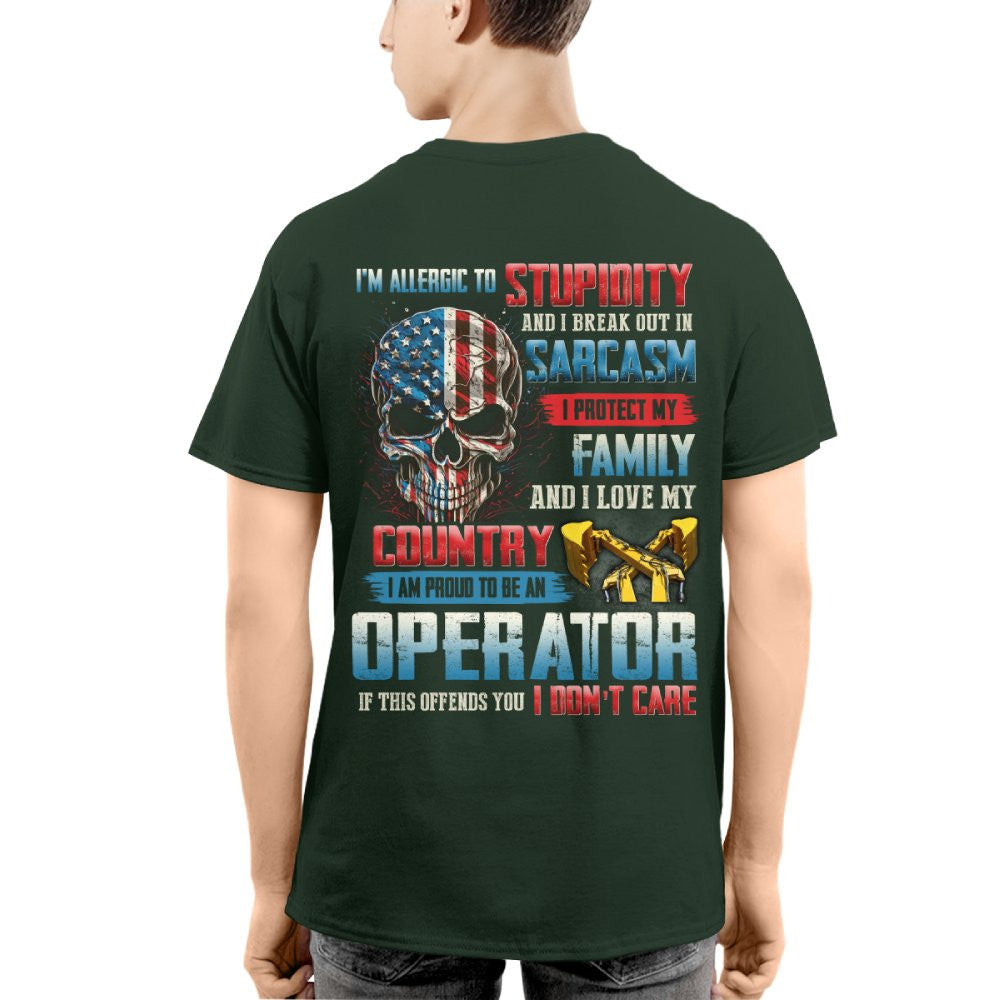 Allergic To Stupidity Operator Apparel - Patriotic Skull T-Shirt, Hoodie & More - grunx260804-0090
