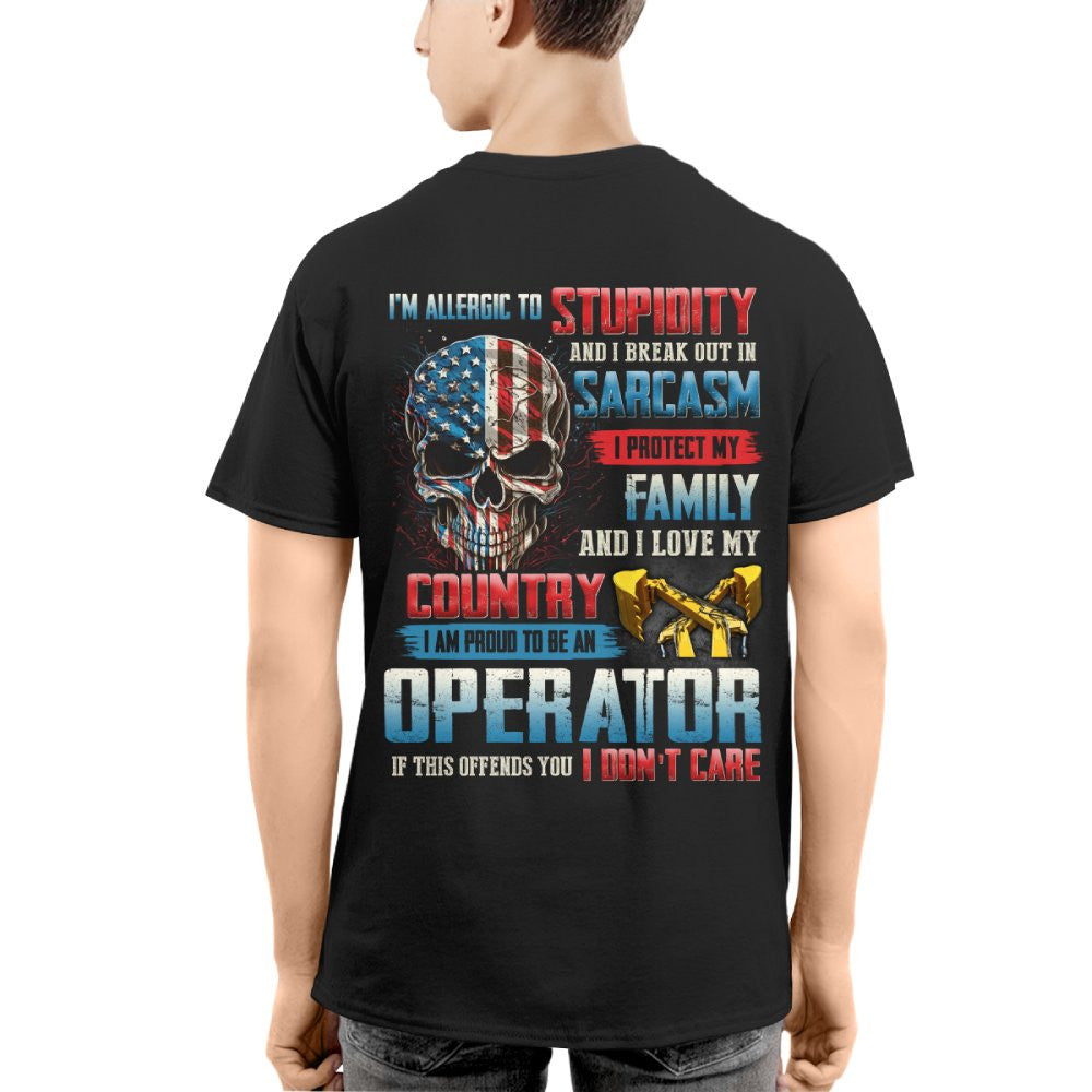 Allergic To Stupidity Operator Apparel - Patriotic Skull T-Shirt, Hoodie & More - grunx260804-0090