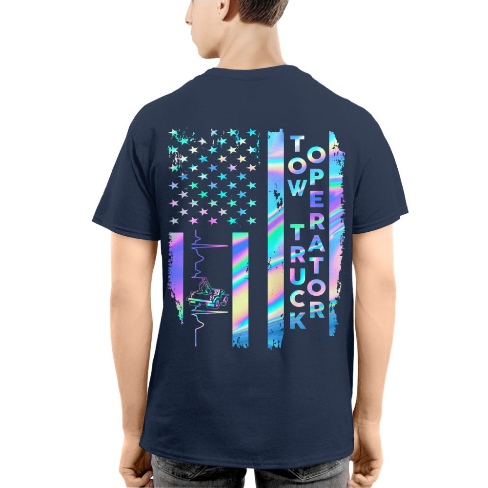 American Flag Holographic - Tow Truck Operator Pride T-Shirt Hoodie & More - grunx260804-0150