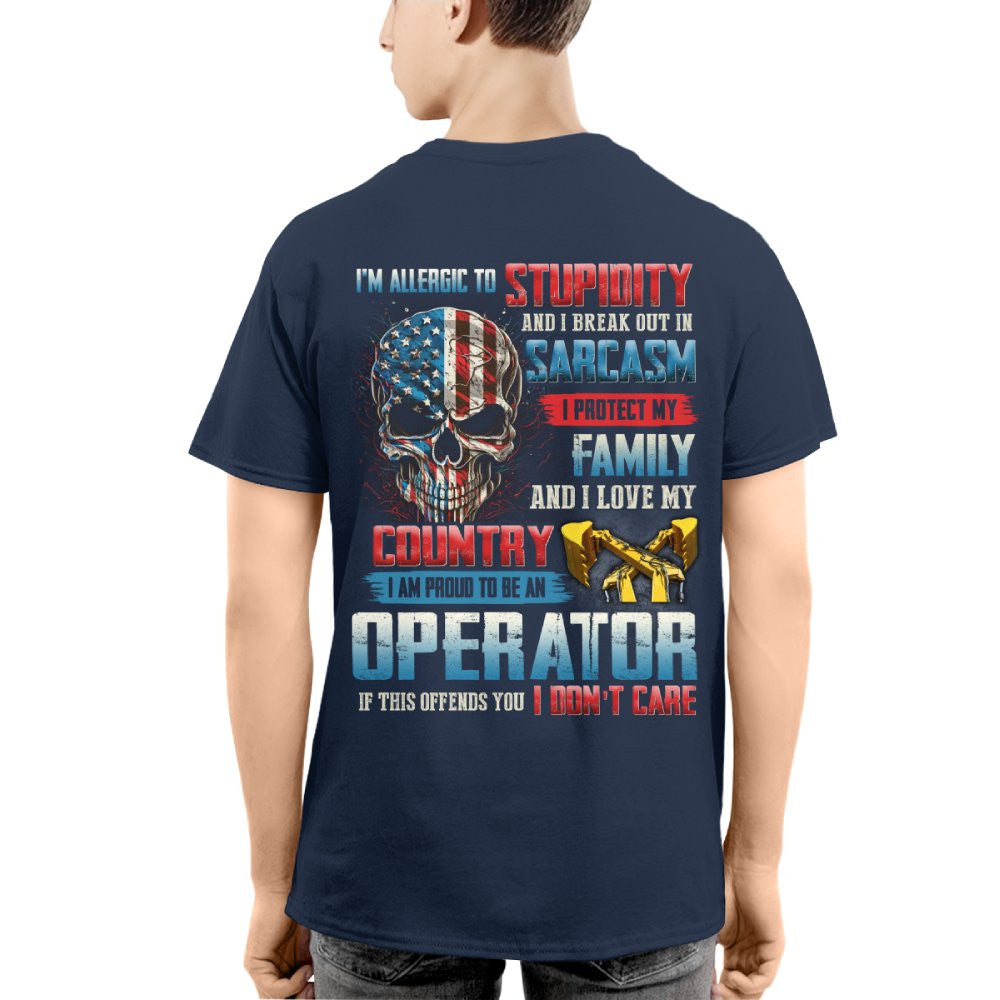 Allergic To Stupidity Operator Apparel - Patriotic Skull T-Shirt, Hoodie & More - grunx260804-0090