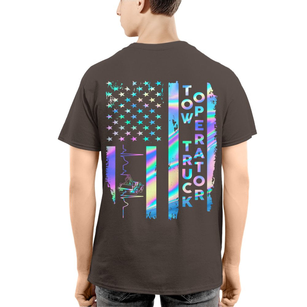 American Flag Holographic - Tow Truck Operator Pride T-Shirt Hoodie & More - grunx260804-0150