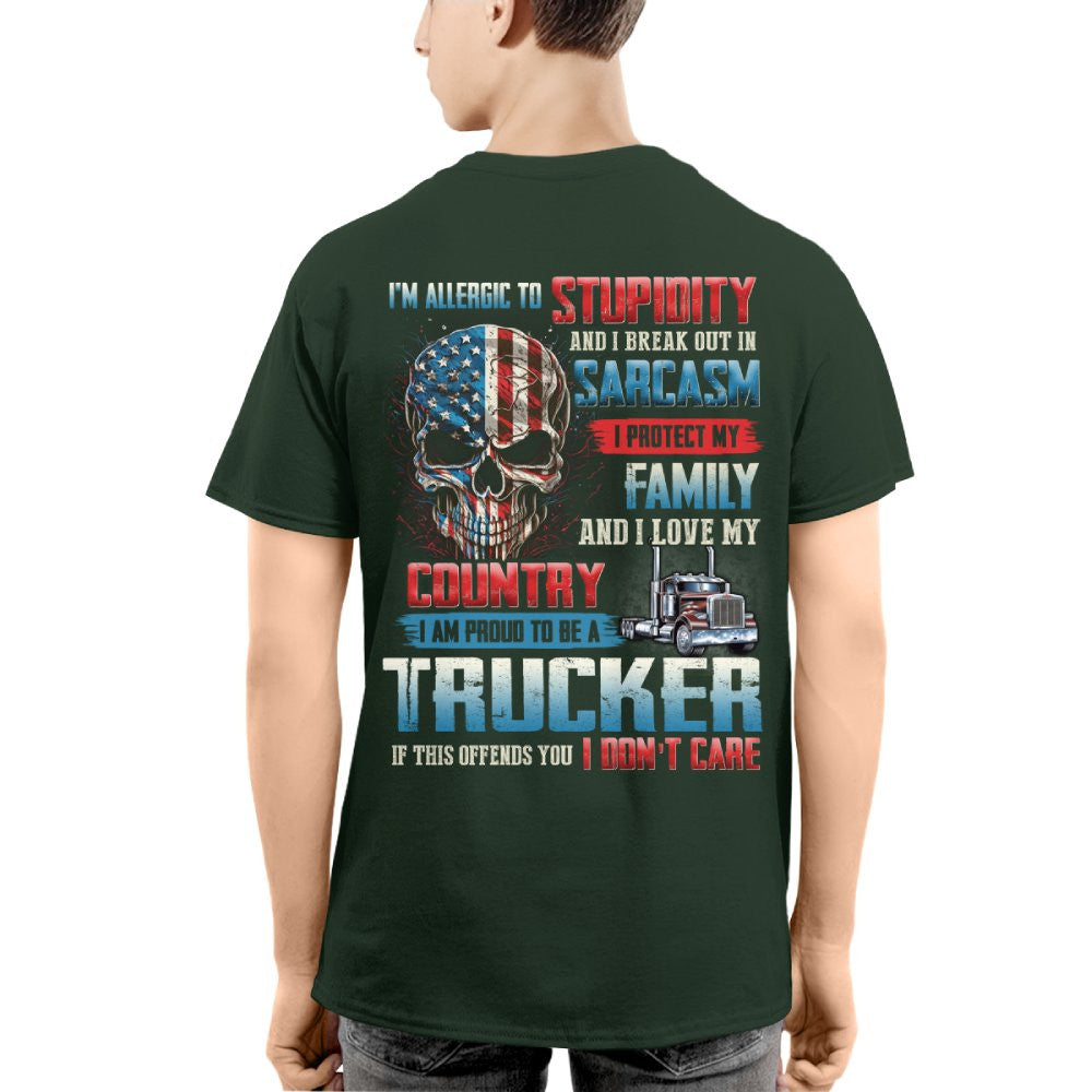 Allergic To Stupidity Trucker Apparel - Patriotic Skull T-Shirt, Hoodie & More - grunx260804-0092