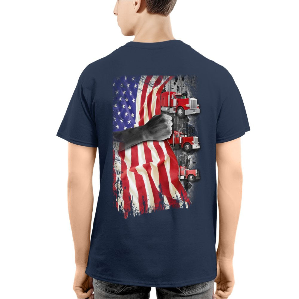 American Flag Fist Power - Patriotic Trucker Apparel T-Shirt, Hoodie & More - grunx260804-0145