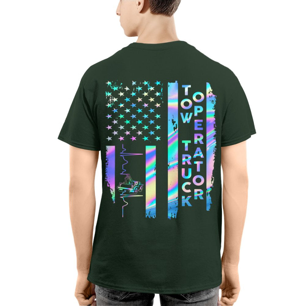American Flag Holographic - Tow Truck Operator Pride T-Shirt Hoodie & More - grunx260804-0150