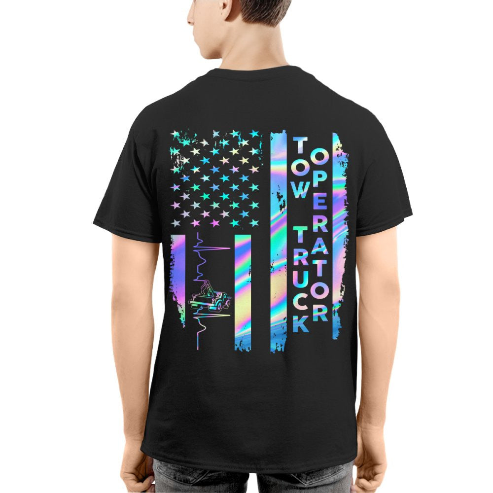 American Flag Holographic - Tow Truck Operator Pride T-Shirt Hoodie & More - grunx260804-0150