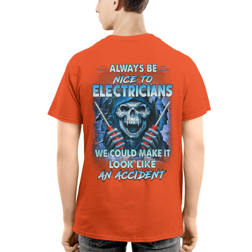 Always Be Nice To Electricians - Funny Skull T-Shirt, Hoodie & More - grunx260804-0106