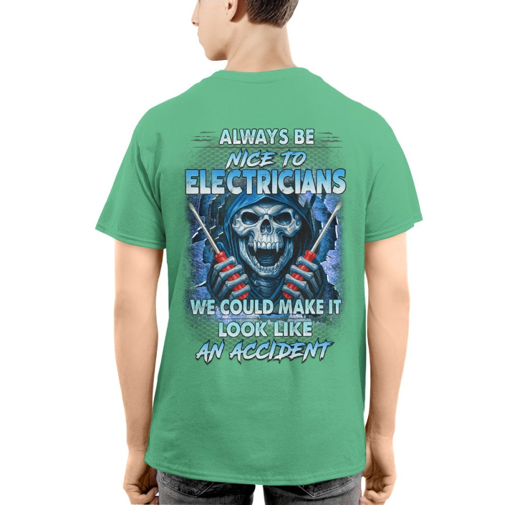 Always Be Nice To Electricians - Funny Skull T-Shirt, Hoodie & More - grunx260804-0106