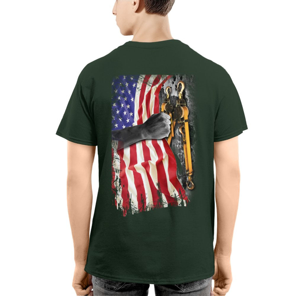American Flag Fist Binder - Patriotic Lineman Apparel T-Shirt, Hoodie & More - grunx260804-0144