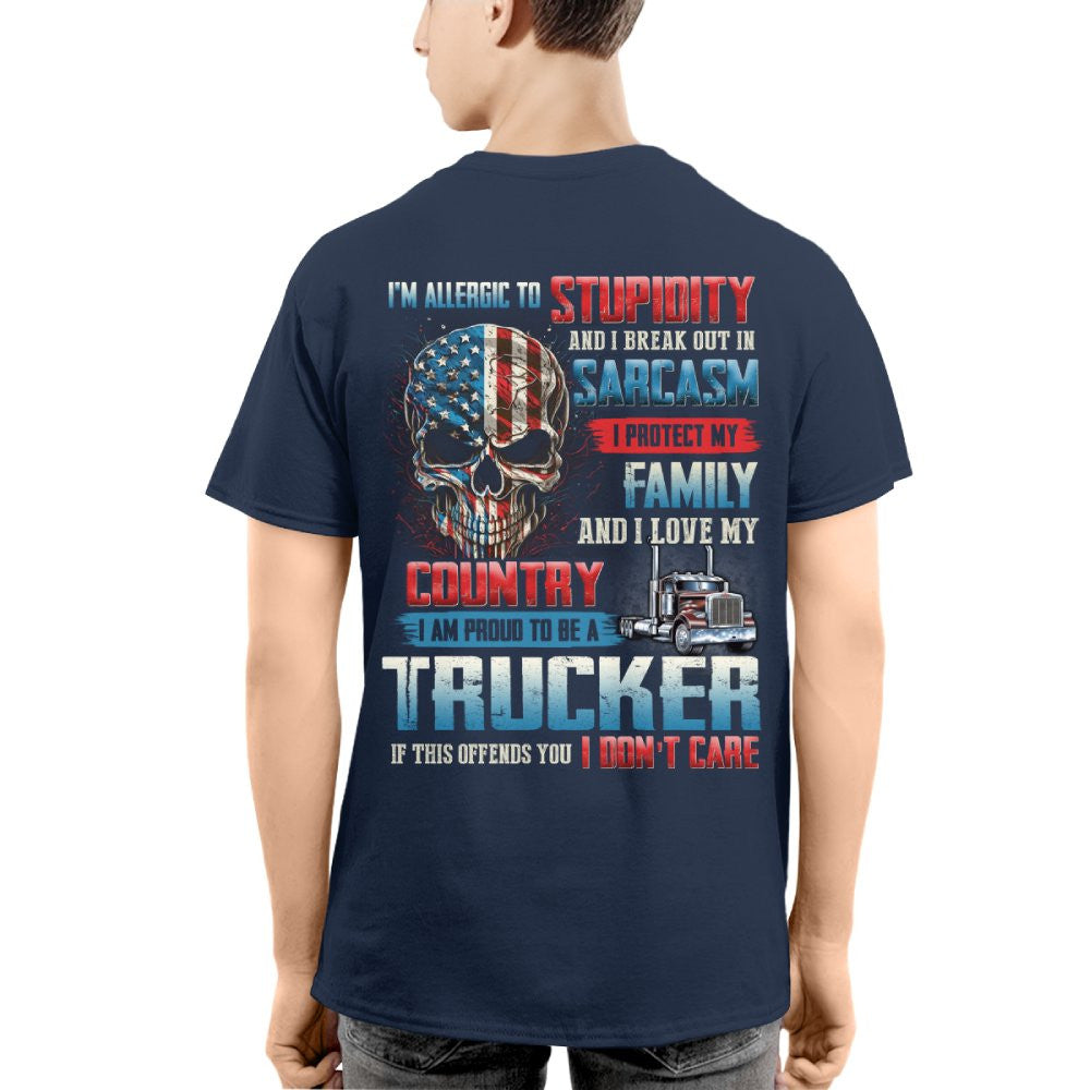 Allergic To Stupidity Trucker Apparel - Patriotic Skull T-Shirt, Hoodie & More - grunx260804-0092
