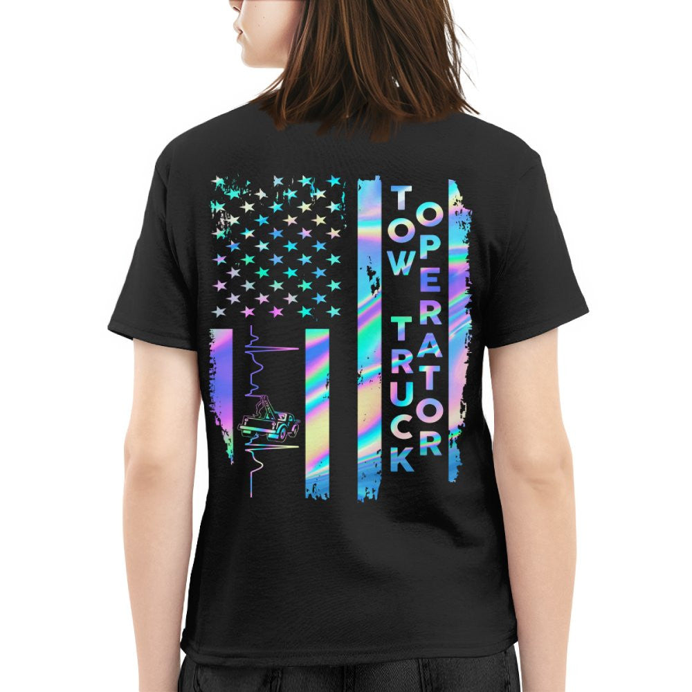 American Flag Holographic - Tow Truck Operator Pride T-Shirt Hoodie & More - grunx260804-0150