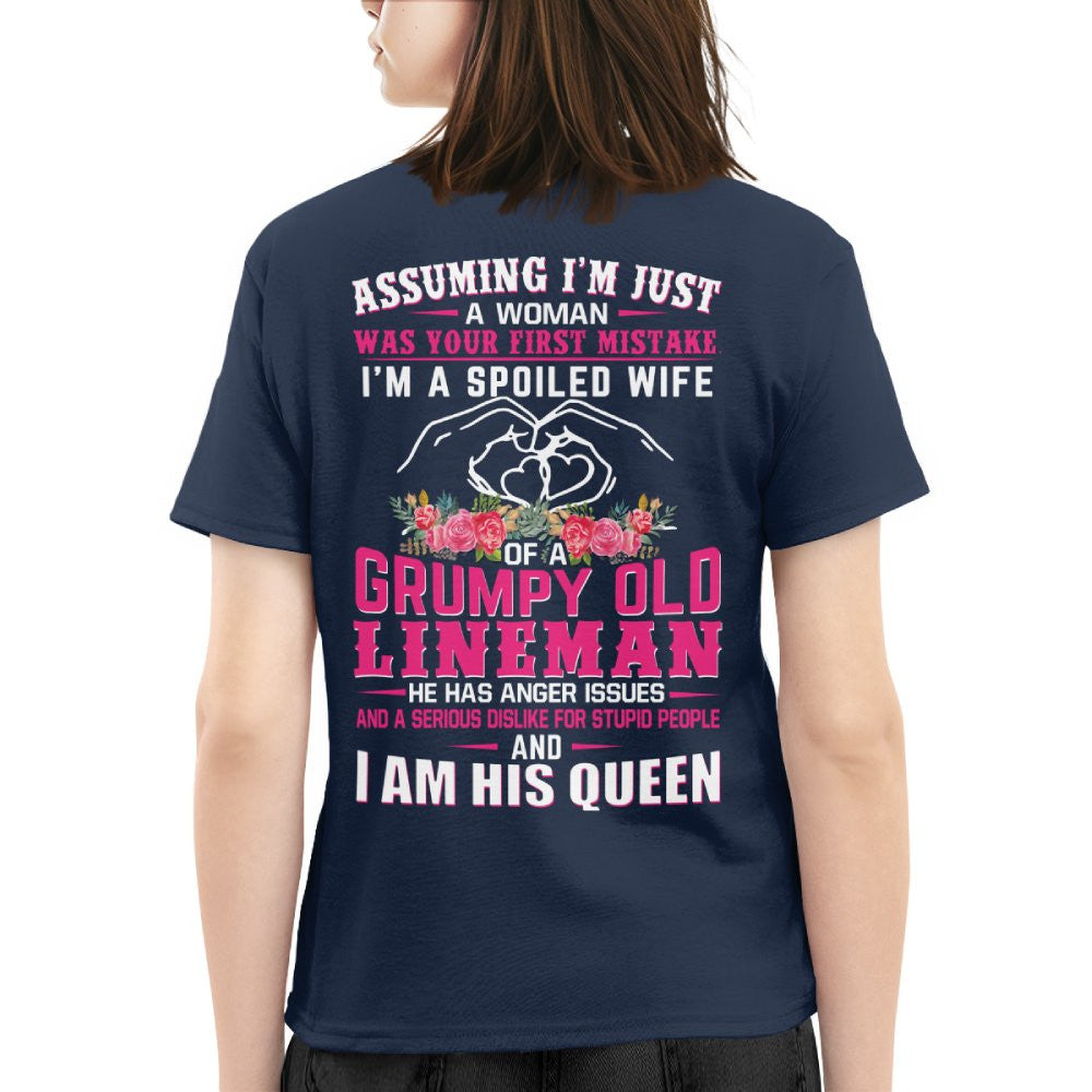 Assuming I'm Just A Woman - Grumpy Lineman Wife Quote T-Shirt Hoodie & More - grunx260804-0208