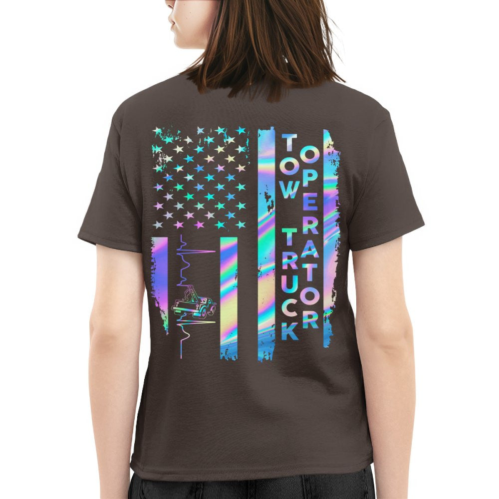 American Flag Holographic - Tow Truck Operator Pride T-Shirt Hoodie & More - grunx260804-0150