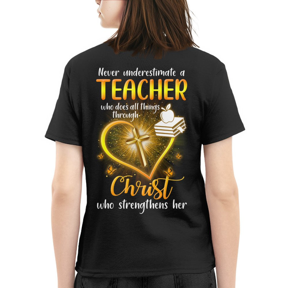 Christ Strengthens Her - Faith Teacher Gold Heart T-Shirt, Hoodie & More - grunx260804-0096