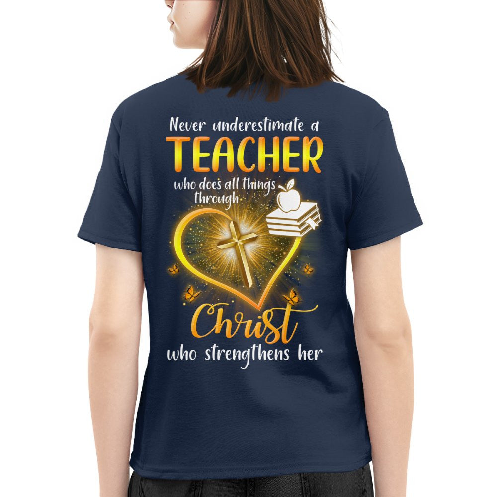 Christ Strengthens Her - Faith Teacher Gold Heart T-Shirt, Hoodie & More - grunx260804-0096