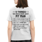 5 Things About My Trucker Man Apparel - Funny Love Quote T-Shirt, Hoodie & More - grunx260804-0014