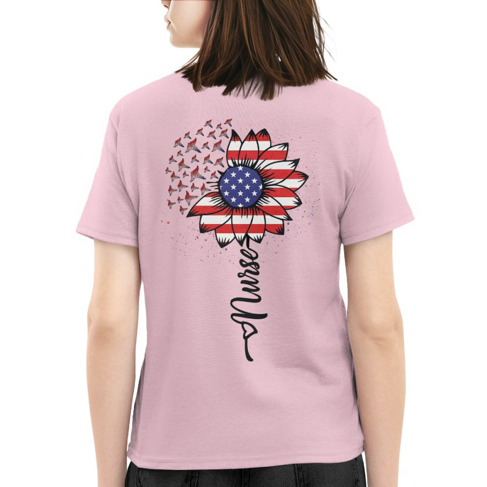 American Flag Flower Nurse Apparel - Patriotic Heart T-Shirt, Hoodie & More - grunx260804-0148