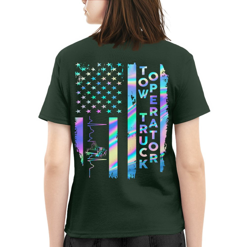 American Flag Holographic - Tow Truck Operator Pride T-Shirt Hoodie & More - grunx260804-0150