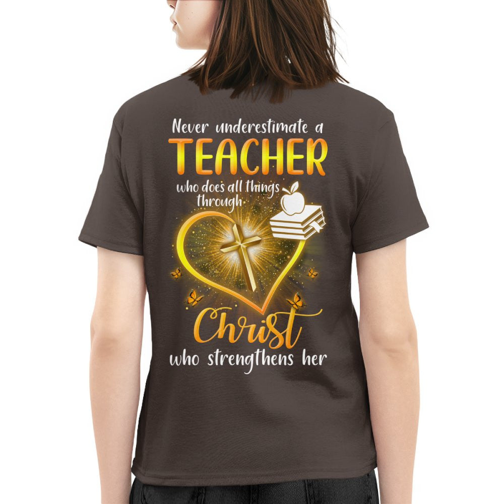 Christ Strengthens Her - Faith Teacher Gold Heart T-Shirt, Hoodie & More - grunx260804-0096