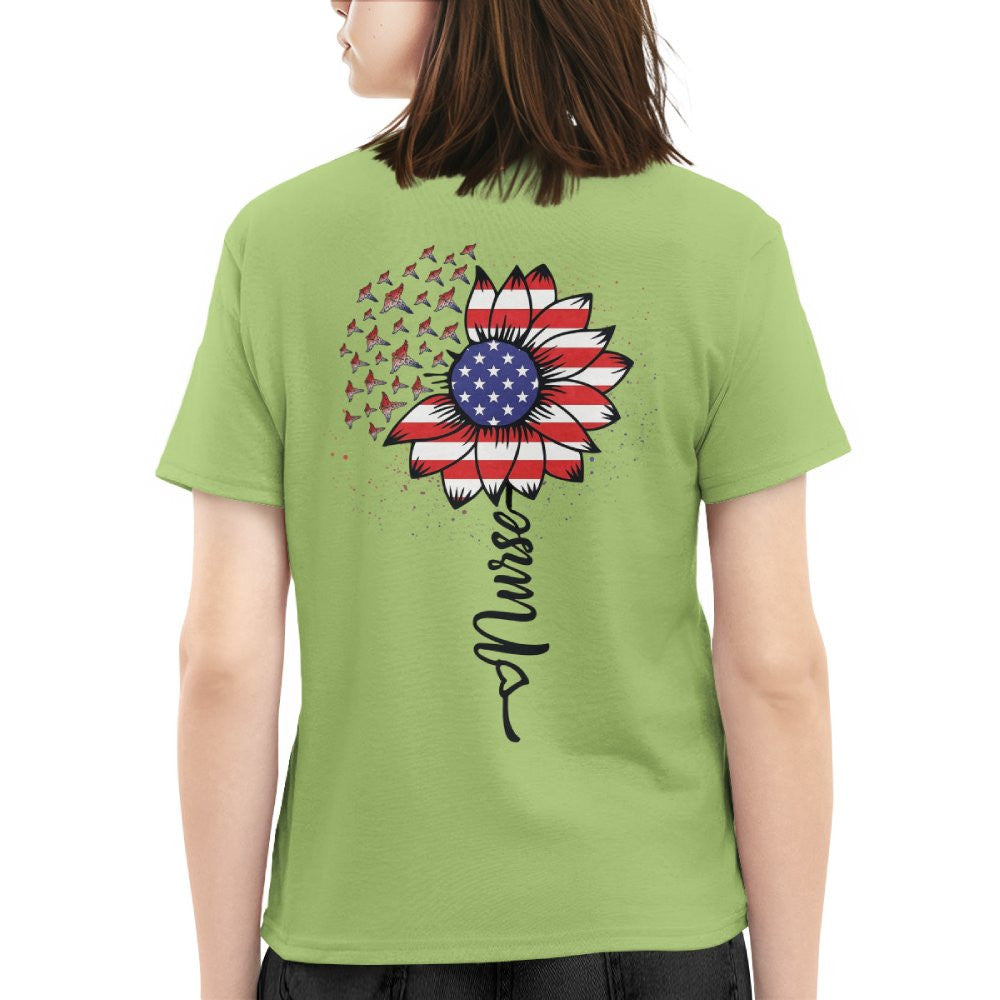 American Flag Flower Nurse Apparel - Patriotic Heart T-Shirt, Hoodie & More - grunx260804-0148