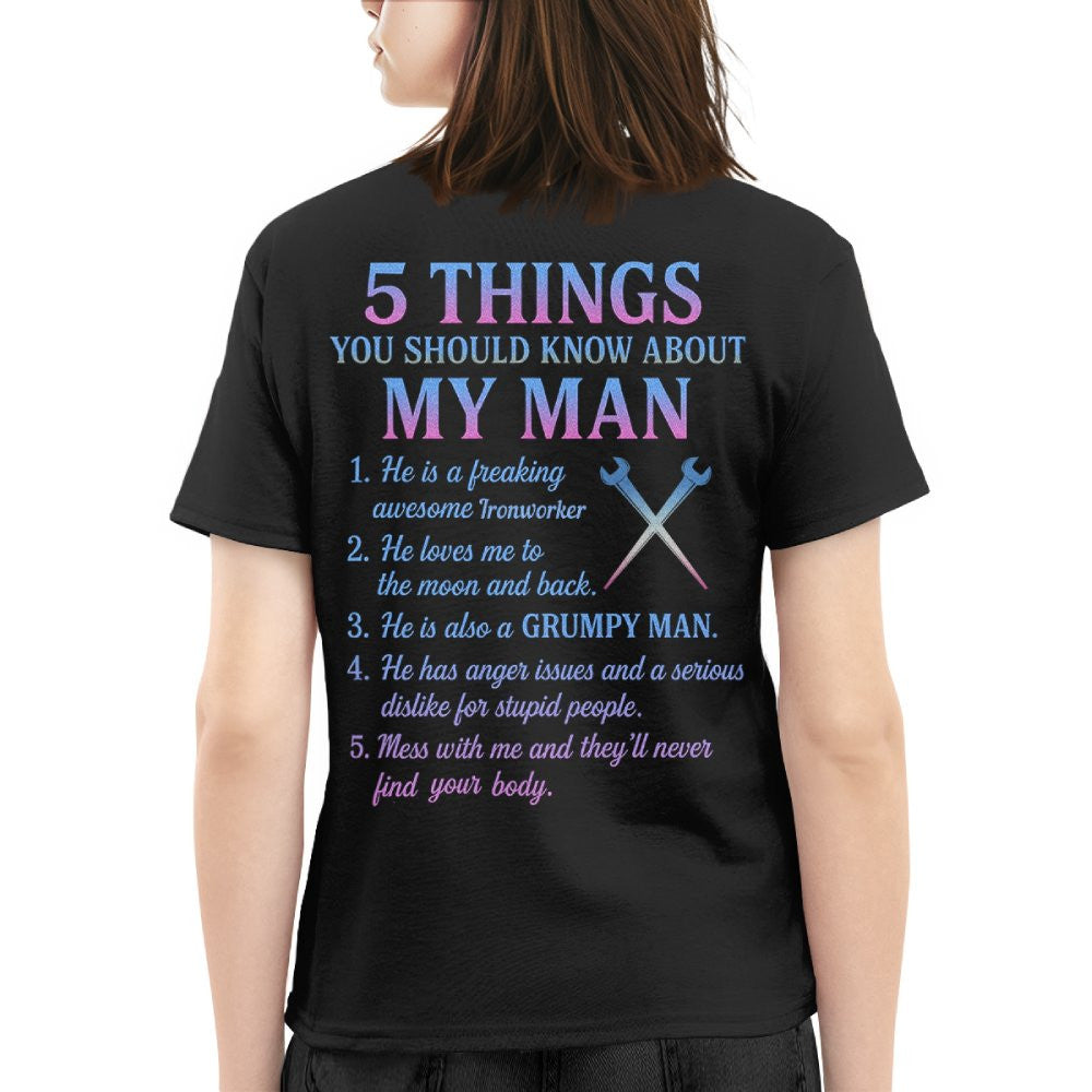 5 Things You Should Know About My Man - Ironworker Funny T-Shirt Hoodie & More - grunx260804-0031