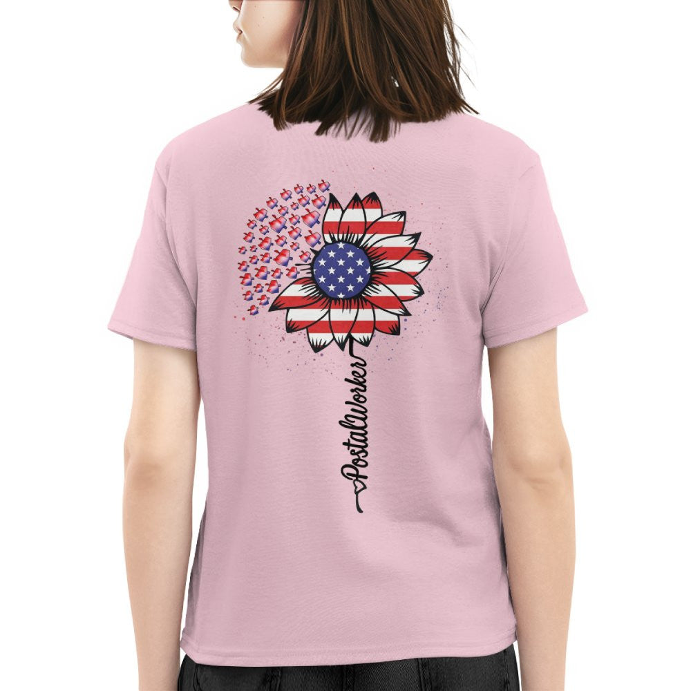 American Flag Flower Postal Worker Apparel - Patriotic T-Shirt, Hoodie & More - grunx260804-0149