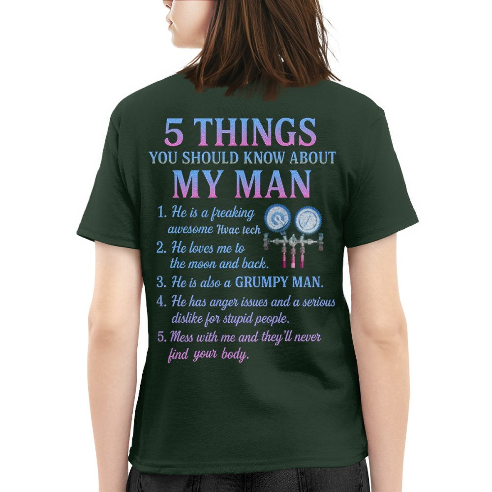 5 Things You Should Know About My Man - HVAC Tech Funny T-Shirt Hoodie & More - grunx260804-0030