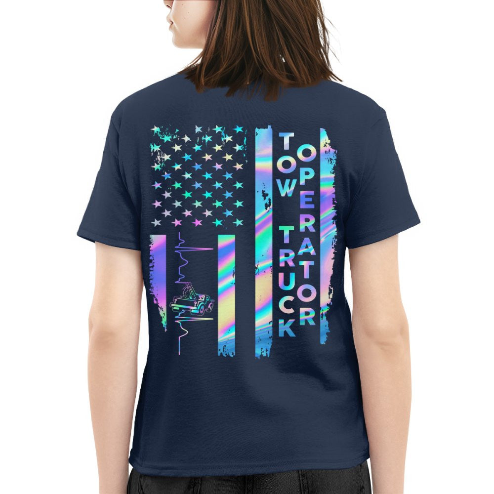 American Flag Holographic - Tow Truck Operator Pride T-Shirt Hoodie & More - grunx260804-0150