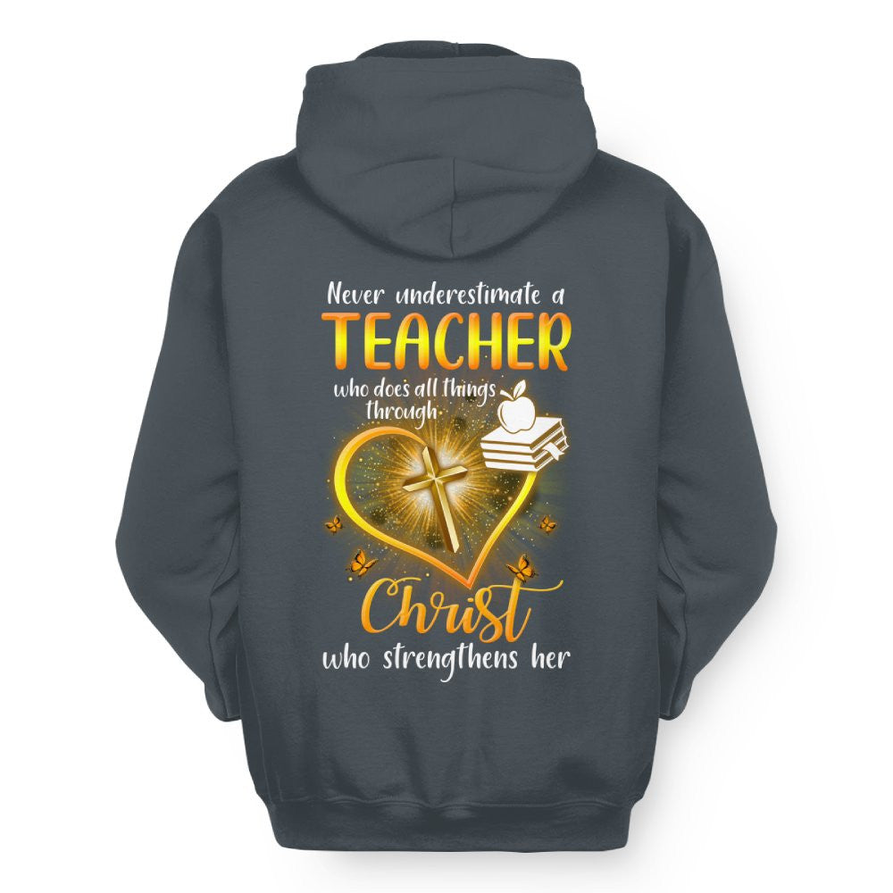 Christ Strengthens Her - Faith Teacher Gold Heart T-Shirt, Hoodie & More - grunx260804-0096
